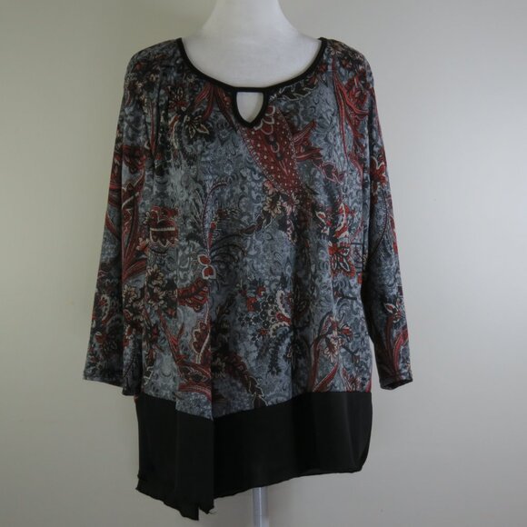 Exclusive One Multicolor Paisley 3/4-Sleeve Pullover Stretch Top Size 2X (C1351) - Picture 2 of 7
